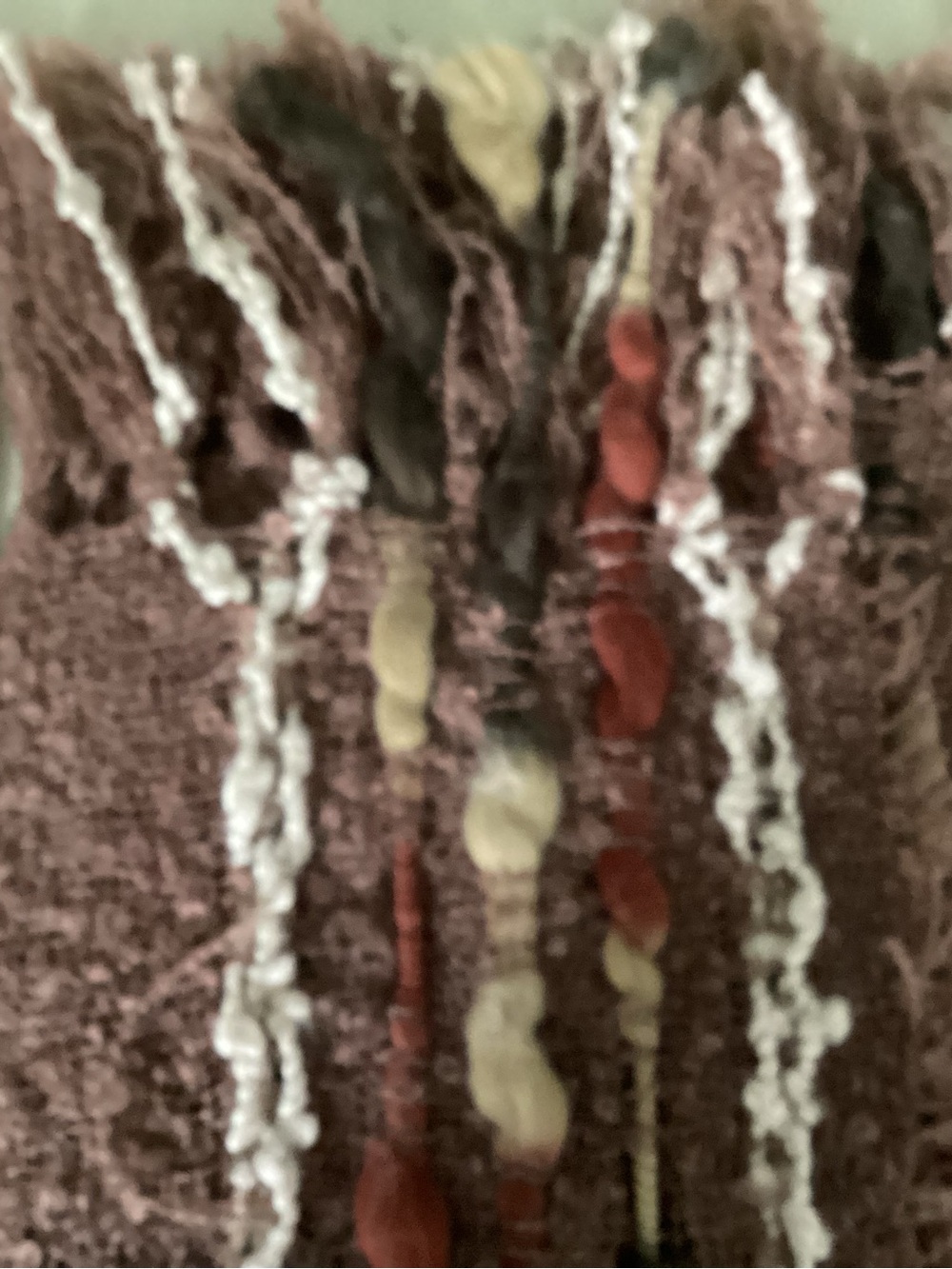 Noelle Artisan-Look Textured Tan Fringe Scarf with Earthy Color Accents - Picture 4 of 7